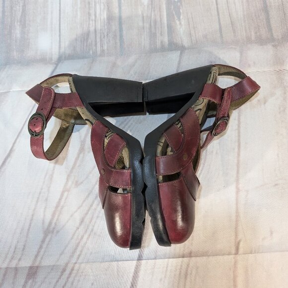Fly London Red Maroon Leather Heeled Mary Jane Sandals Size 37 - Picture 10 of 10